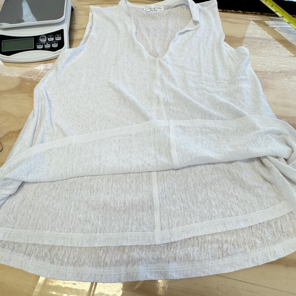Feel The Piece Terre Jacobs White 100% Linen Deep V-Neck Sleeveless Top M/L - Picture 5 of 10